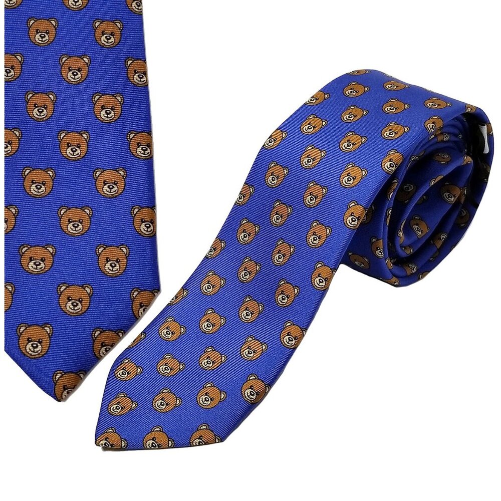 MOSCHINO TIE WOVEN SILK ICONIC TEDDY BEAR PRINT NEW AUTH